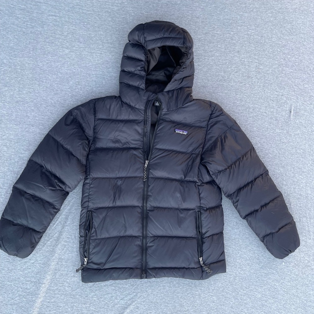 Patagonia Kids Youth L 12 Down Sweater Hooded Jacket Black Puffer